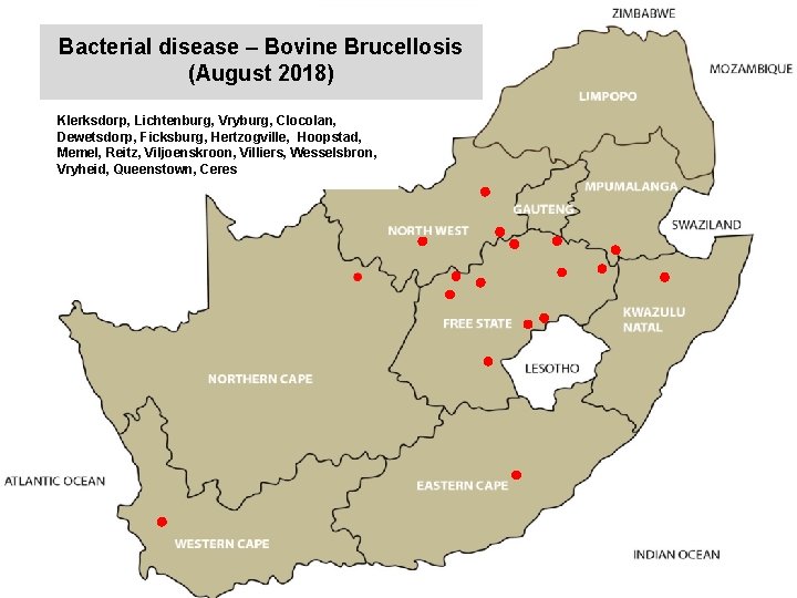 Bacterial disease – Bovine Brucellosis (August 2018) kjkjnmn Klerksdorp, Lichtenburg, Vryburg, Clocolan, Dewetsdorp, Ficksburg,