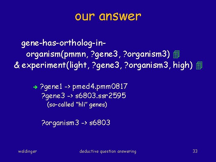 our answer gene-has-ortholog-inorganism(pmmn, ? gene 3, ? organism 3) & experiment(light, ? gene 3,