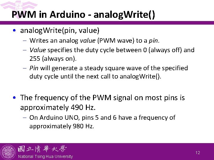 PWM in Arduino - analog. Write() • analog. Write(pin, value) - Writes an analog