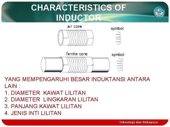 CHARACTERISTICS OF INDUCTOR YANG MEMPENGARUHI BESAR INDUKTANSI ANTARA LAIN : 1. DIAMETER KAWAT LILITAN