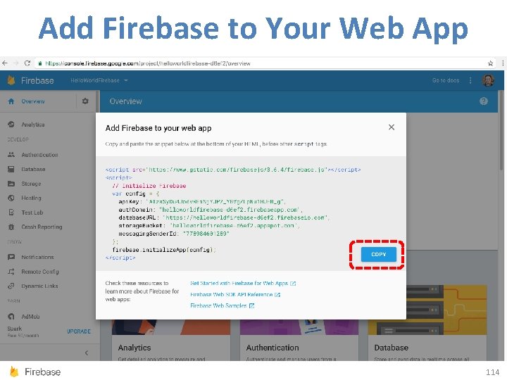 Add Firebase to Your Web App 114 