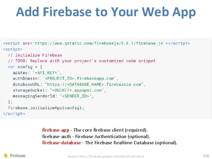 Add Firebase to Your Web App firebase-app - The core firebase client (required). firebase-auth