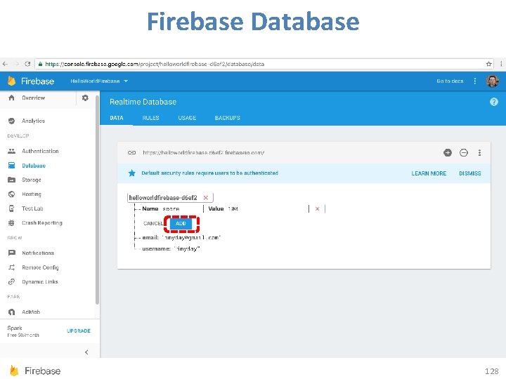 Firebase Database 128 