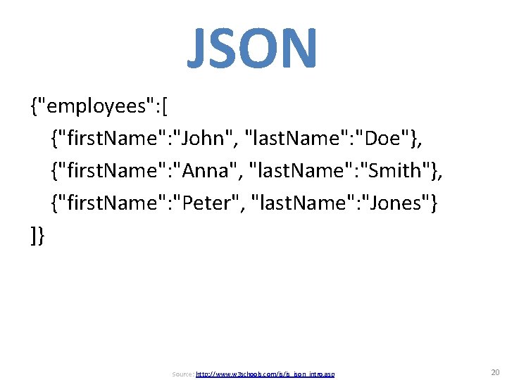 JSON {"employees": [ {"first. Name": "John", "last. Name": "Doe"}, {"first. Name": "Anna", "last. Name":