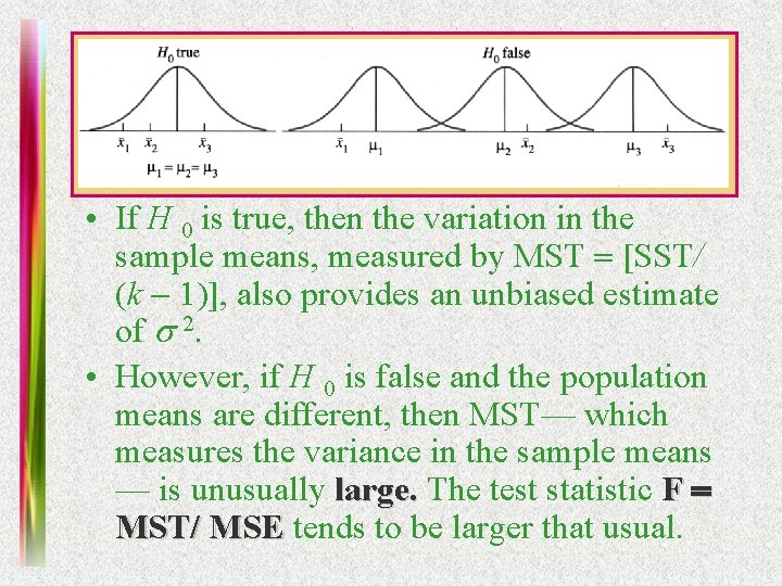  • If H 0 is true, then the variation in the sample means,