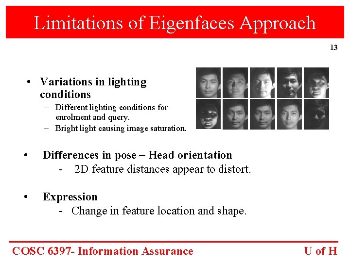 Limitations of Eigenfaces Approach 13 • Variations in lighting conditions – Different lighting conditions