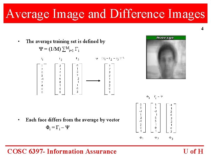 Average Image and Difference Images 4 • The average training set is defined by