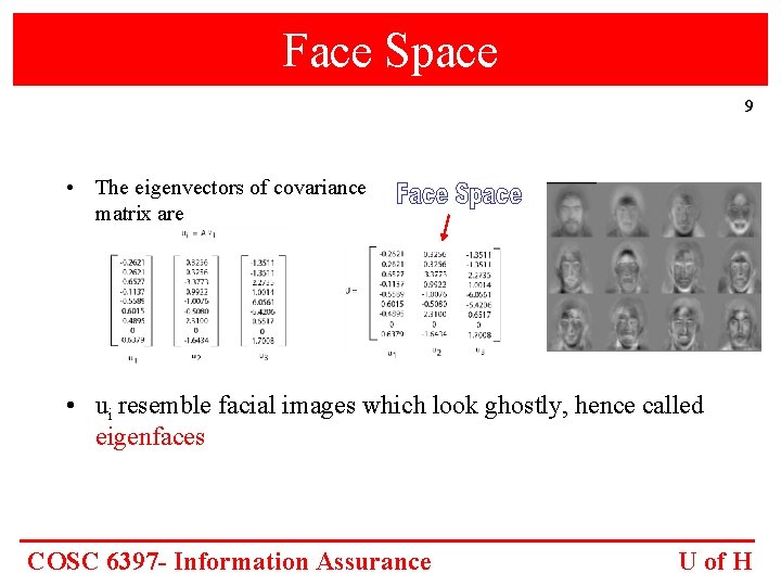 Face Space 9 • The eigenvectors of covariance matrix are ui = Avi •