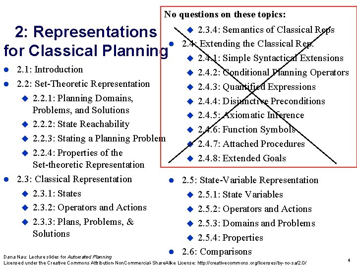 No questions on these topics: 2: Representations for Classical Planning 2. 3. 4: Semantics