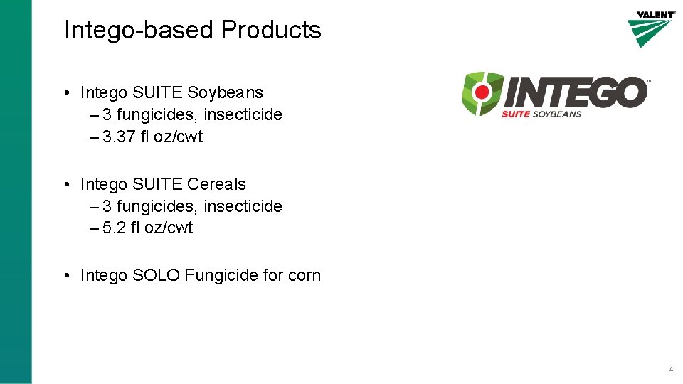 Intego-based Products • Intego SUITE Soybeans – 3 fungicides, insecticide – 3. 37 fl