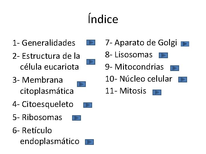 Índice 1 - Generalidades 2 - Estructura de la célula eucariota 3 - Membrana