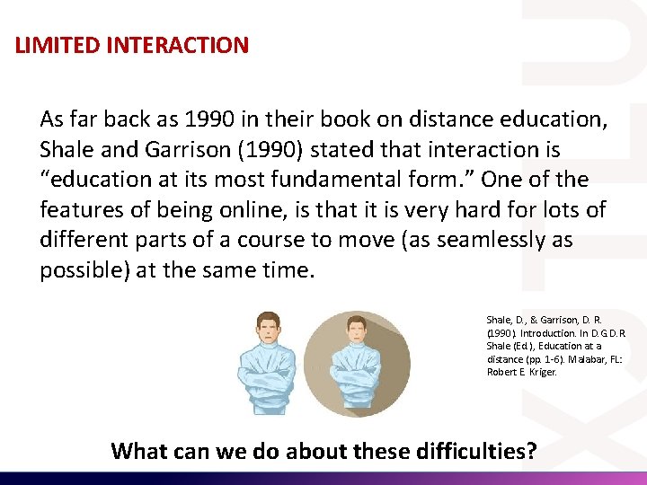 LIMITED INTERACTION As far back as 1990 in their book on distance education, Shale LIMITED INTERACTION As far back as 1990 in their book on distance education, Shale