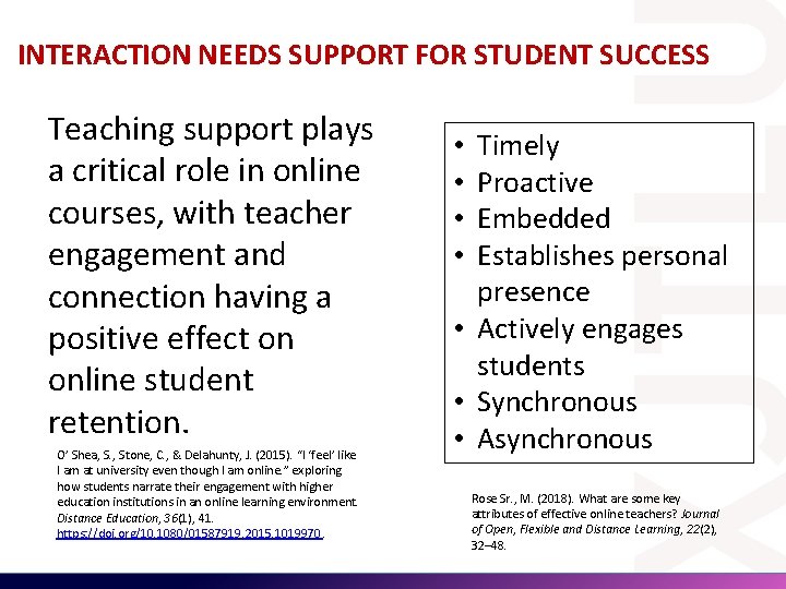 INTERACTION NEEDS SUPPORT FOR STUDENT SUCCESS Teaching support plays a critical role in online INTERACTION NEEDS SUPPORT FOR STUDENT SUCCESS Teaching support plays a critical role in online