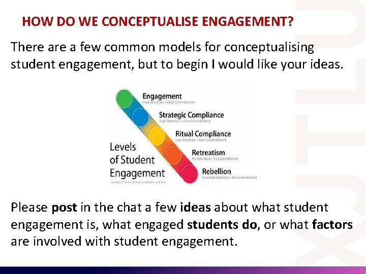 HOW DO WE CONCEPTUALISE ENGAGEMENT? There a few common models for conceptualising student engagement, HOW DO WE CONCEPTUALISE ENGAGEMENT? There a few common models for conceptualising student engagement,
