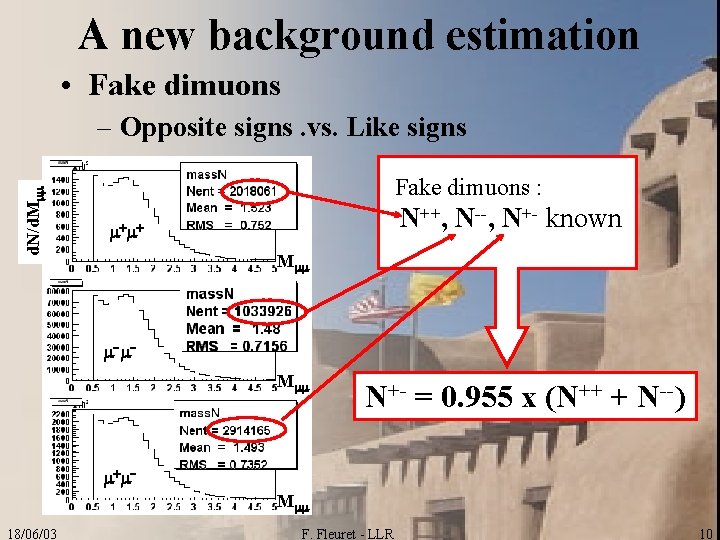 A new background estimation • Fake dimuons d. N/d. Mmm – Opposite signs. vs.