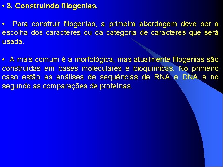  • 3. Construindo filogenias. • Para construir filogenias, a primeira abordagem deve ser