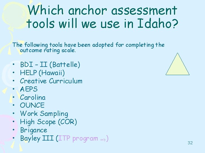 Which anchor assessment tools will we use in Idaho? The following tools have been