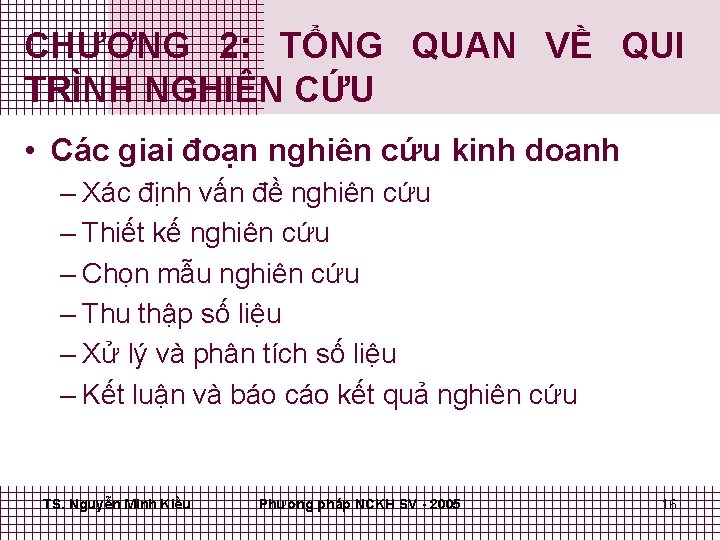 CHƯƠNG 2: TỔNG QUAN VỀ QUI TRÌNH NGHIÊN CỨU • Các giai đoạn nghiên