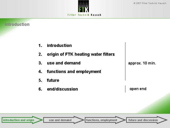© 2007 Filter Technik Kausch introduction and origin 1. introduction 2. origin of FTK