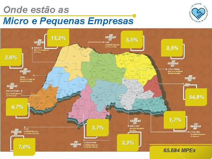 Onde estão as Micro e Pequenas Empresas 13, 2% 5, 5% 3, 5% 2,