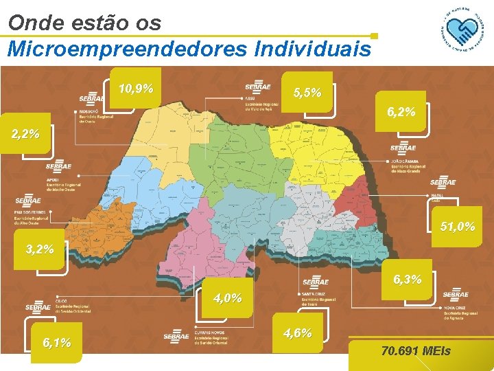 Onde estão os Microempreendedores Individuais 10, 9% 5, 5% 6, 2% 2, 2% 51,