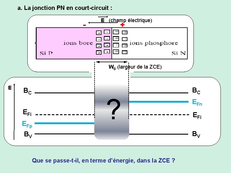 a. La jonction PN en court-circuit : - E (champ électrique) + W 0