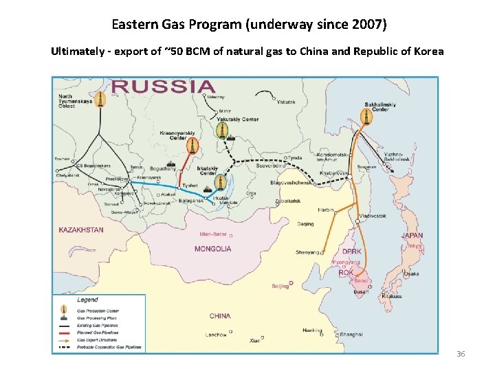 Eastern Gas Program (underway since 2007) Ultimately - export of ~50 BCM of natural