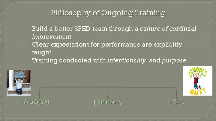 Philosophy of Ongoing Training ● ● ● Build a better SPED team through a