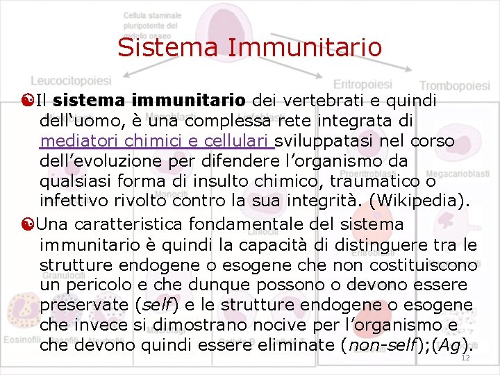 Sistema Immunitario Il sistema immunitario dei vertebrati e quindi dell‘uomo, è una complessa rete