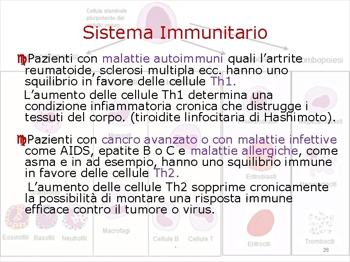 Sistema Immunitario Pazienti con malattie autoimmuni quali l’artrite reumatoide, sclerosi multipla ecc. hanno uno