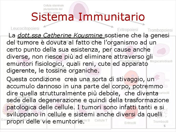 Sistema Immunitario La dott. ssa Catherine Kousmine sostiene che la genesi del tumore è