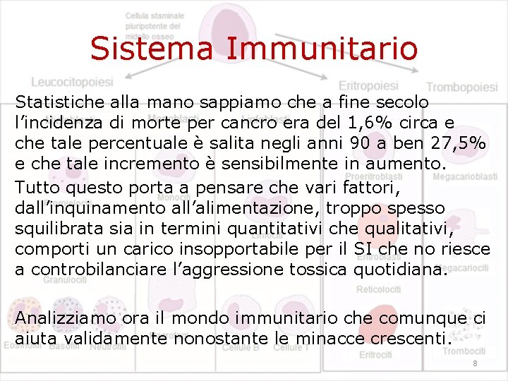 Sistema Immunitario Statistiche alla mano sappiamo che a fine secolo l’incidenza di morte per