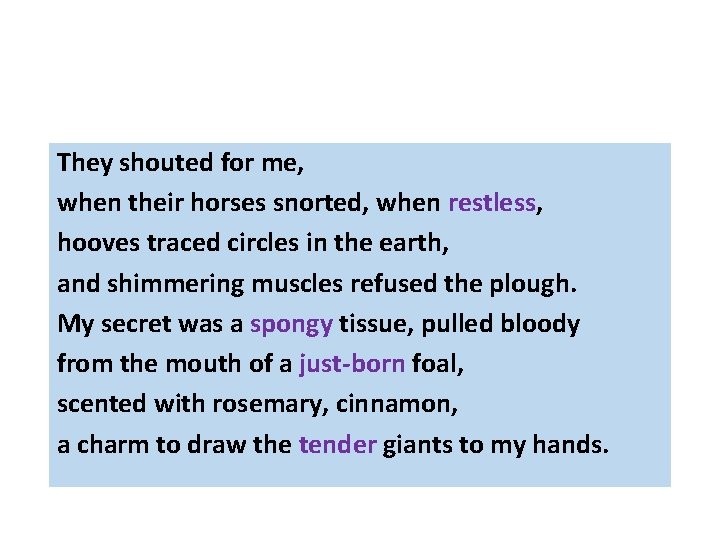 The Horse Whisperer They shouted for me, when their horses snorted, when restless, hooves