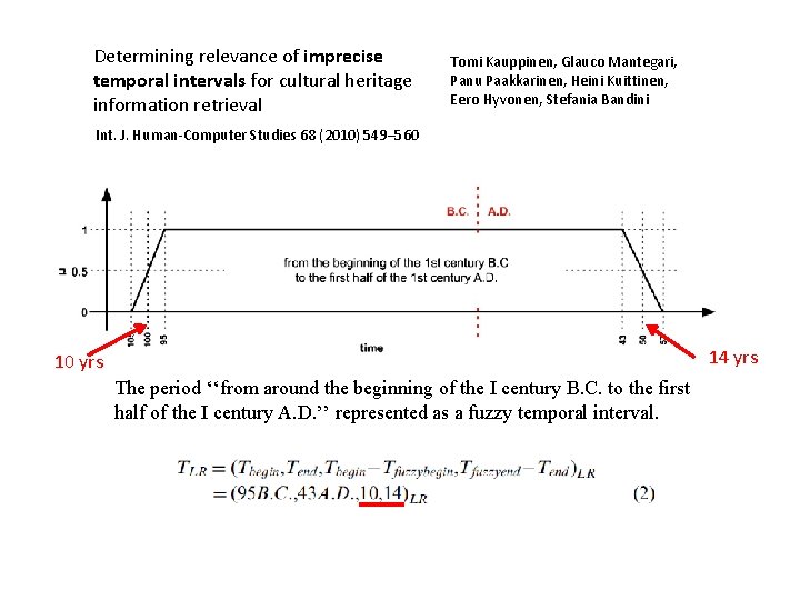 Determining relevance of imprecise temporal intervals for cultural heritage information retrieval Tomi Kauppinen, Glauco