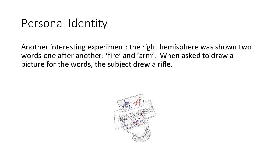 Personal Identity Another interesting experiment: the right hemisphere was shown two words one after