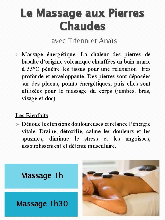 Le Massage aux Pierres Chaudes avec Tifenn et Anaïs Ø Massage énergétique. La chaleur