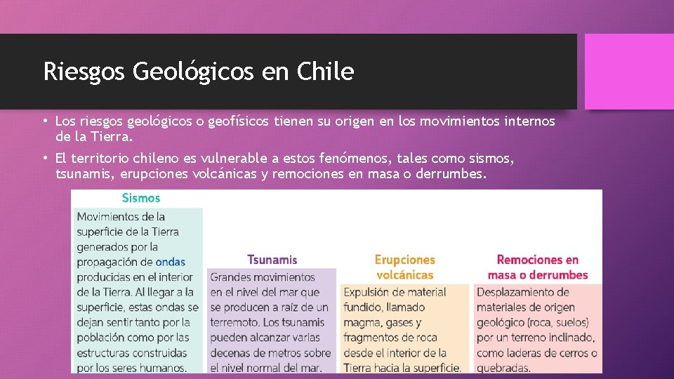 Riesgos Geológicos en Chile • Los riesgos geológicos o geofísicos tienen su origen en