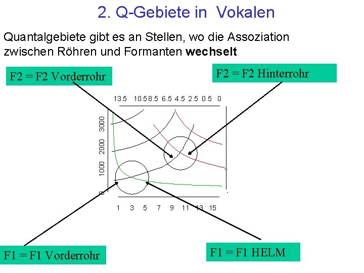 2. Q-Gebiete in Vokalen Quantalgebiete gibt es an Stellen, wo die Assoziation zwischen Röhren