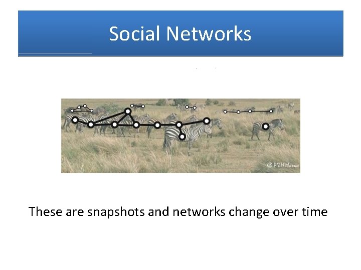 Social Networks These are snapshots and networks change over time 