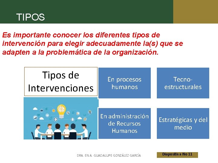 TIPOS Es importante conocer los diferentes tipos de intervención para elegir adecuadamente la(s) que