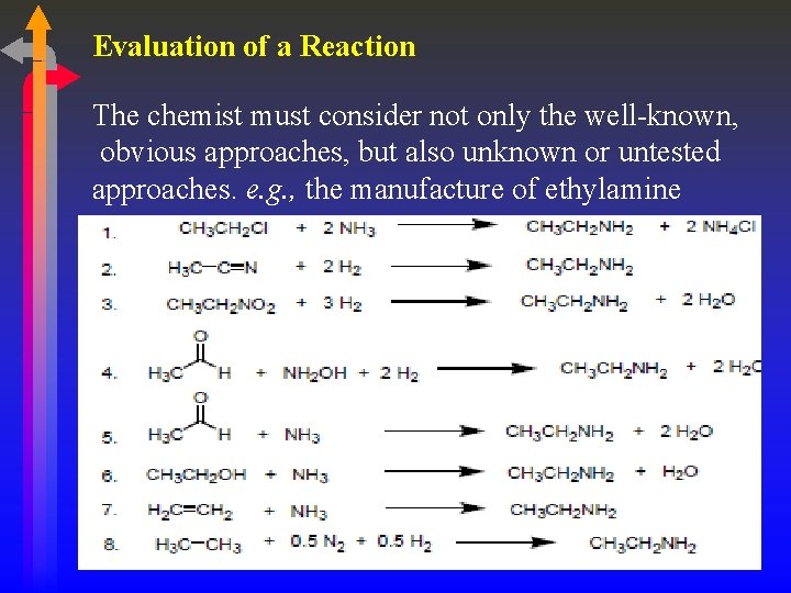 Evaluation of a Reaction The chemist must consider not only the well-known, obvious approaches,