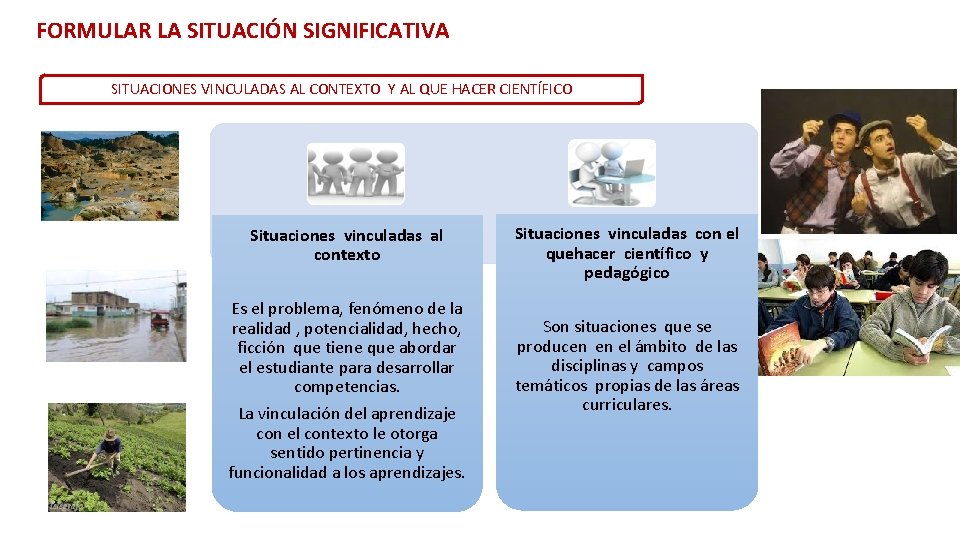 FORMULAR LA SITUACIÓN SIGNIFICATIVA SITUACIONES VINCULADAS AL CONTEXTO Y AL QUE HACER CIENTÍFICO Situaciones