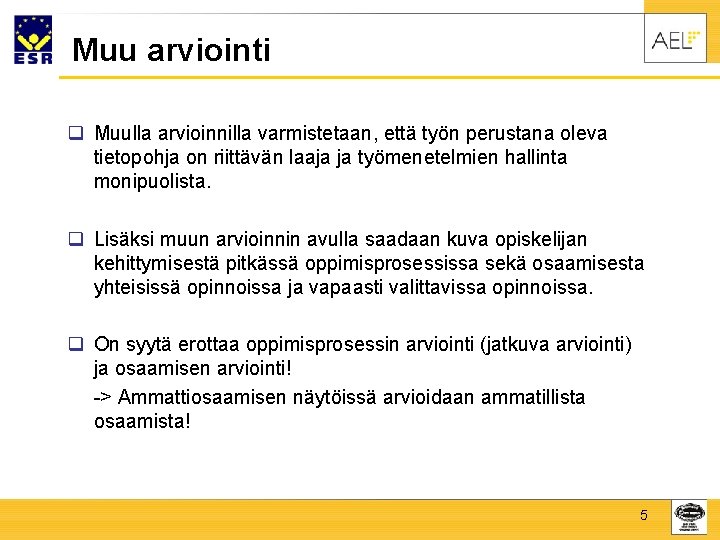 Muu arviointi q Muulla arvioinnilla varmistetaan, että työn perustana oleva tietopohja on riittävän laaja