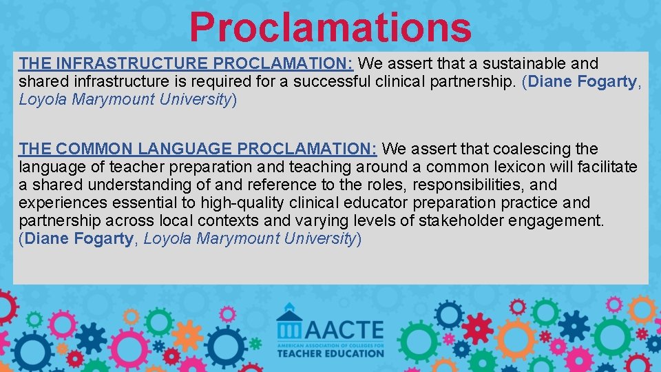 Proclamations THE INFRASTRUCTURE PROCLAMATION: We assert that a sustainable and shared infrastructure is required