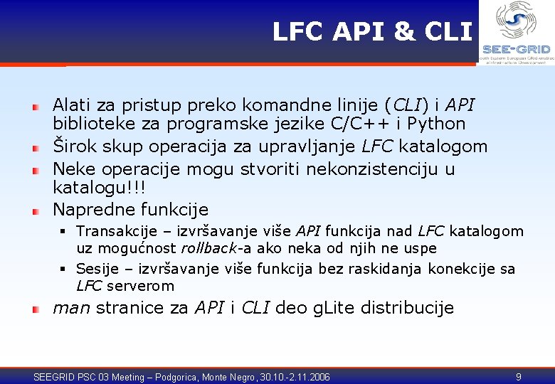 LFC API & CLI Alati za pristup preko komandne linije (CLI) i API biblioteke