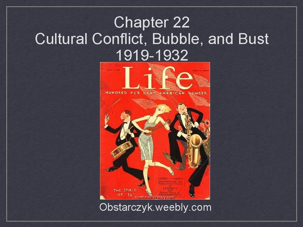 Chapter 22 Cultural Conflict, Bubble, and Bust 1919 -1932 Obstarczyk. weebly. com 