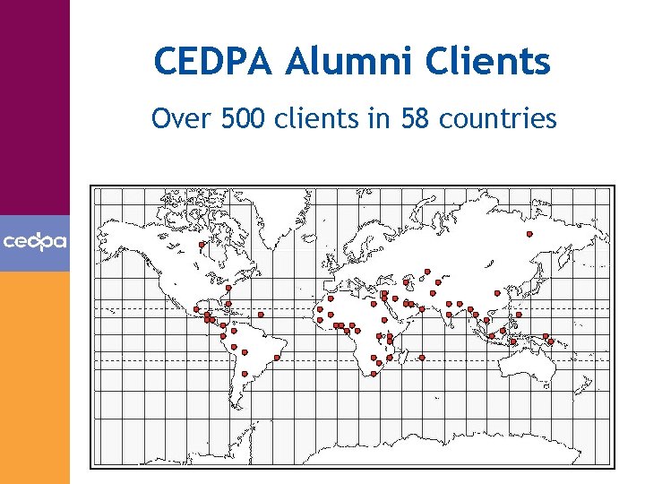 CEDPA Alumni Clients Over 500 clients in 58 countries 