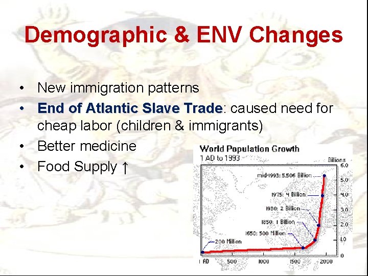 Demographic & ENV Changes • New immigration patterns • End of Atlantic Slave Trade: