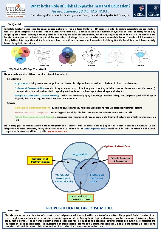 What is the Role of Clinical Expertise in Dental Education? Gene C. Stevenson, D.