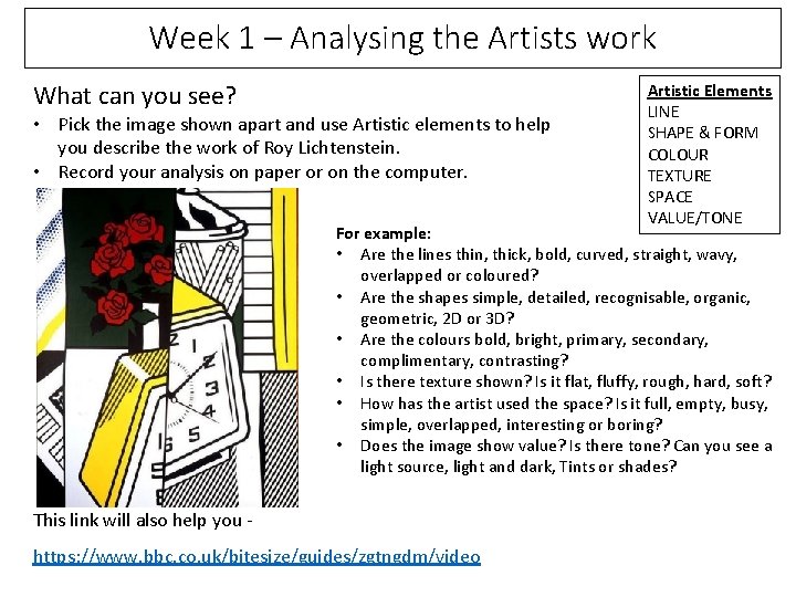 Week 1 – Analysing the Artists work What can you see? • Pick the Week 1 – Analysing the Artists work What can you see? • Pick the